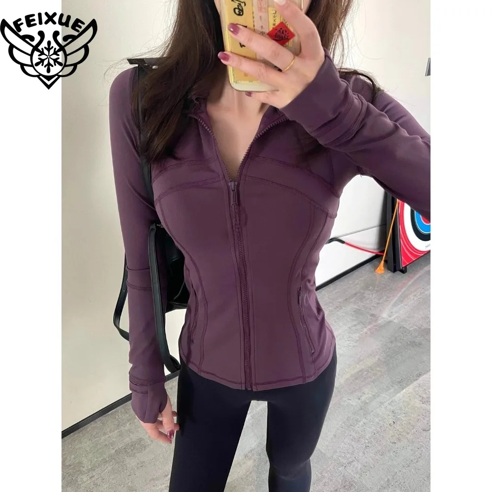 

Woman with Long Sleeves Yoga Outfit Two PCS Suits Long Pants Coat Elasticity Running Bell-Bottoms Jacket Suit Gym Set Women