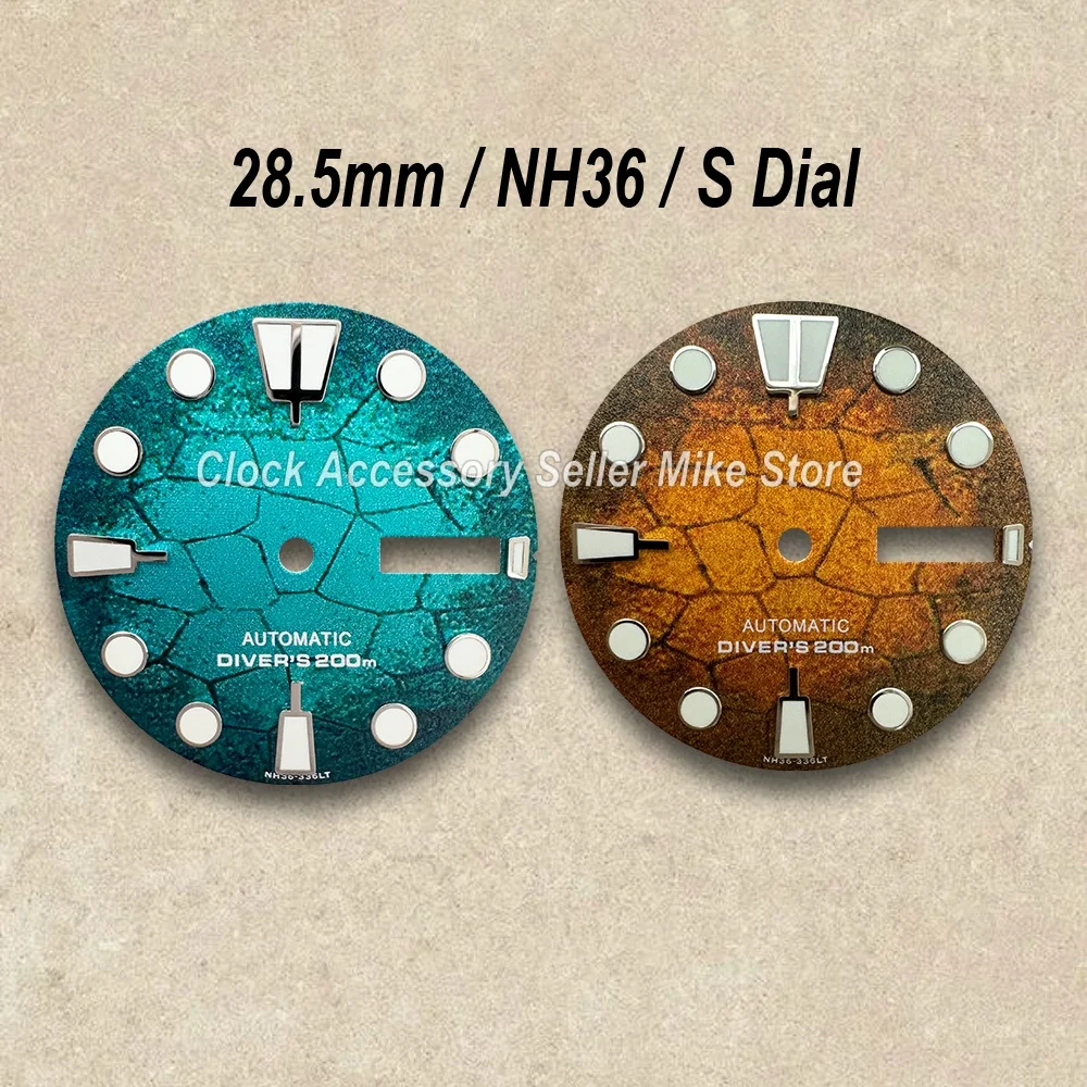 28.5mm Diving S Dial For NH35/NH36/4R/7S Movements C3 Green Luminous Tree Leaves Watch Modification Accessories