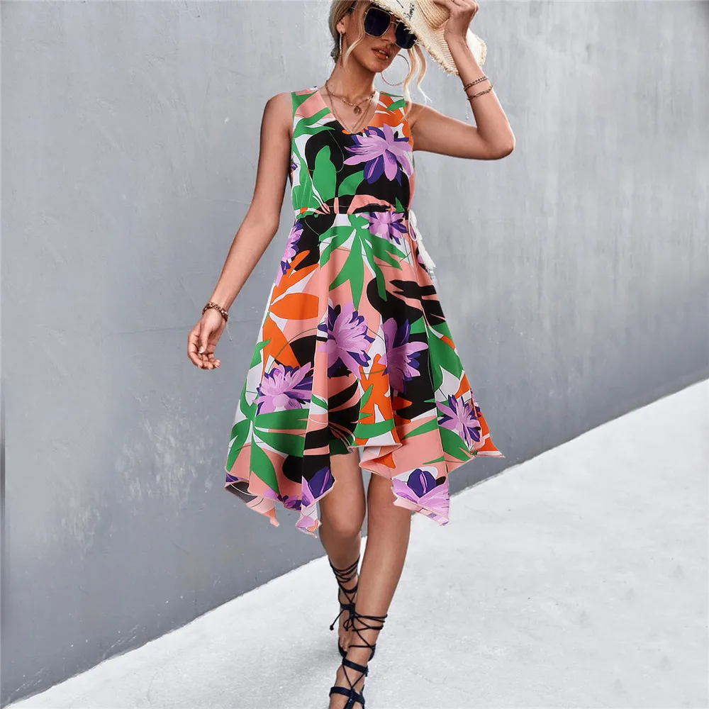 Summer Mom and daughter family look bohemia Hawaiian Resort Drawstring Dress  Mommy and me clothes matching family outfits