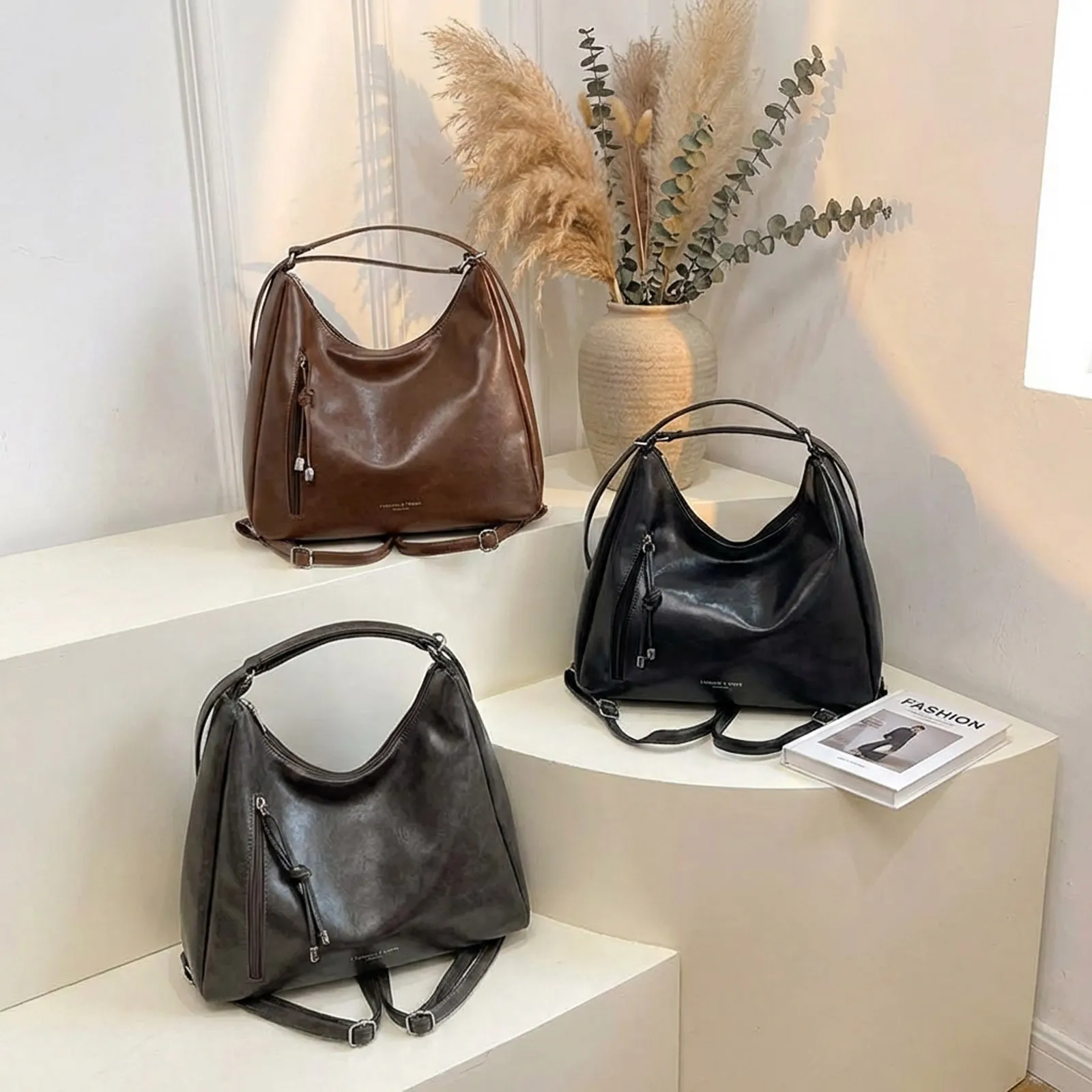 Tragetasche mit großer Kapazität für Damen – neuer koreanischer Stil, Vintage-Stil, lässige Umhängetasche, minimalistischer Mode-Rucksack – Detail 1