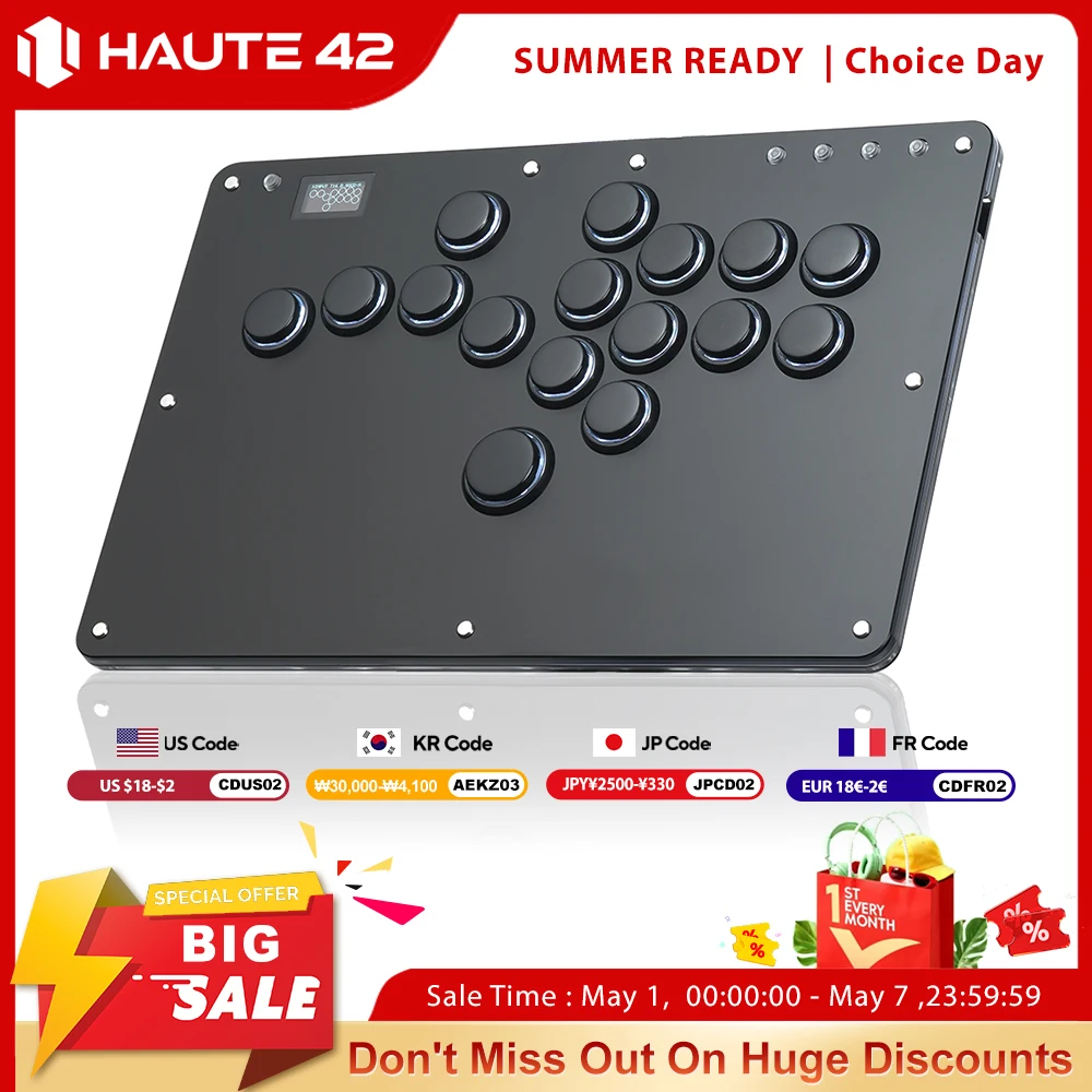 Haute42 Controle 아케이드 조이스틱 Hitbox 컨트롤러 버튼 림 Hitbox 레버리스 아케이드 컨트롤러 PC/P...