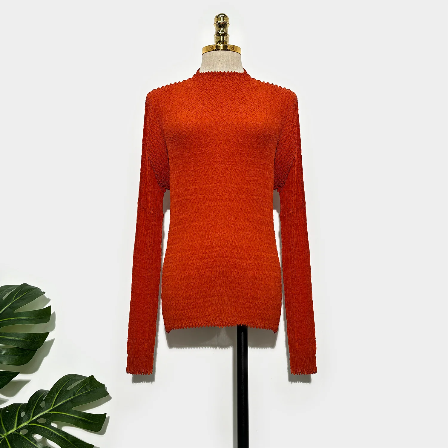 

Miyake Pleated Half Turtleneck Blouse Women 2025 Autumn and Winter New Fashion Stretch Thin Pleated Inner Bottoming Shirt Tops