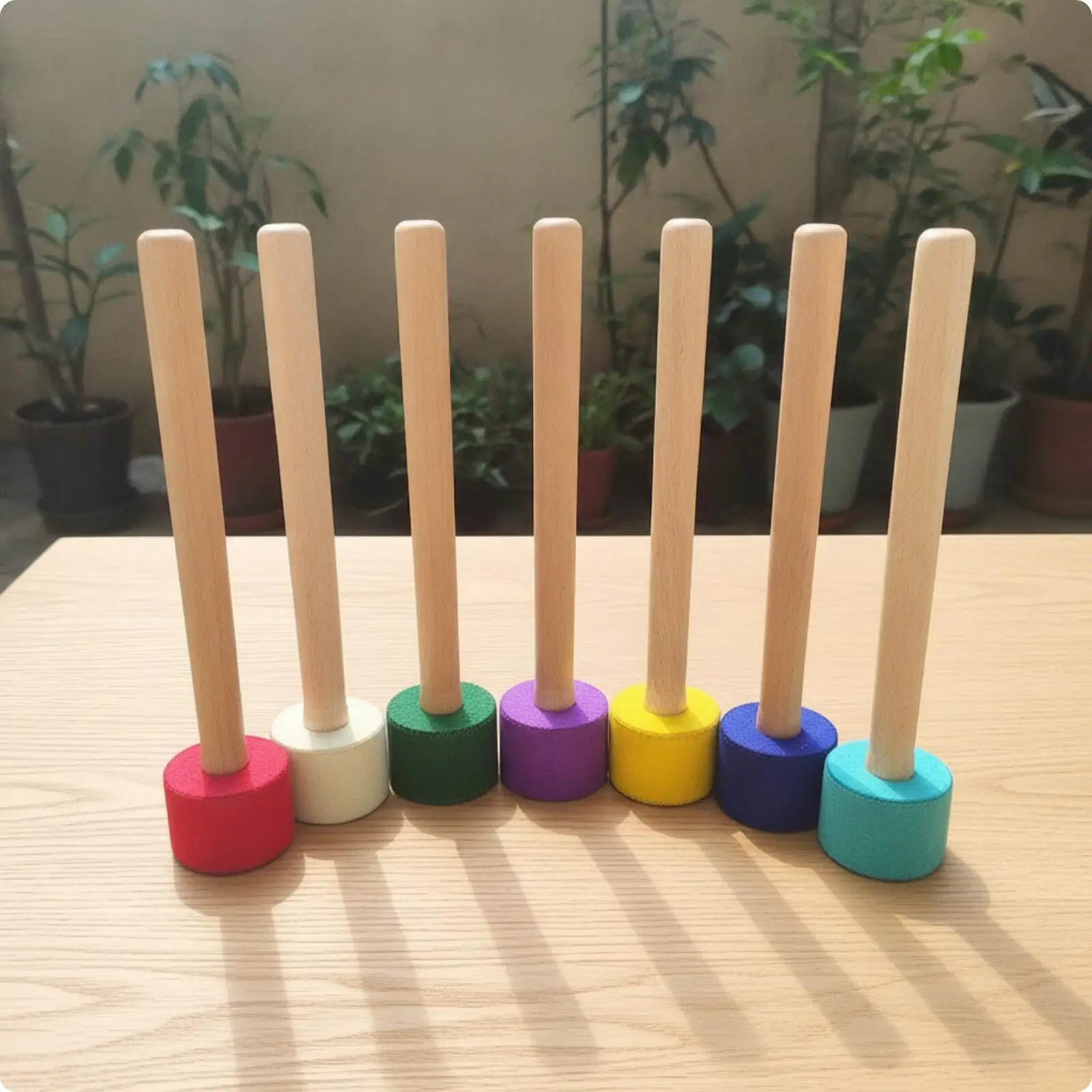 7 Pieces Wooden Singing-Bowl Mallet Versatile Standing Bell Mallet with Wooden Handle Resonant for Sound Practitioners,