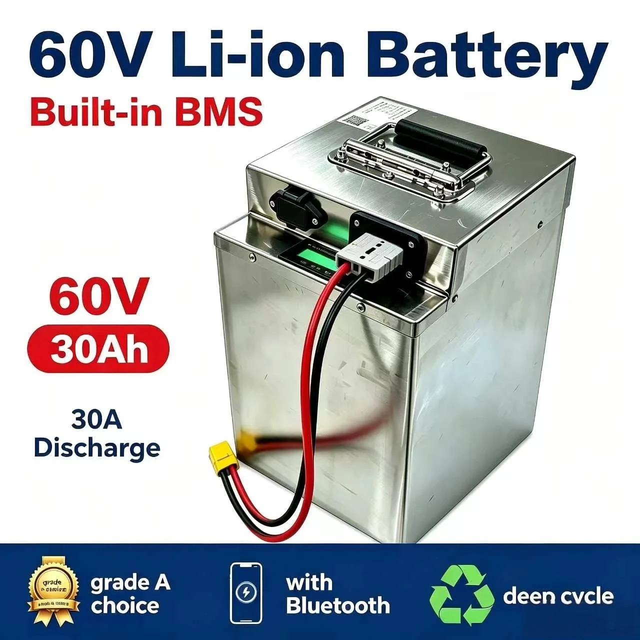 17S 60V 30Ah 30A lithium ion deep cycle battery pack BMS li-ion external for 1500w 2000W 2500W 3000W motor controller