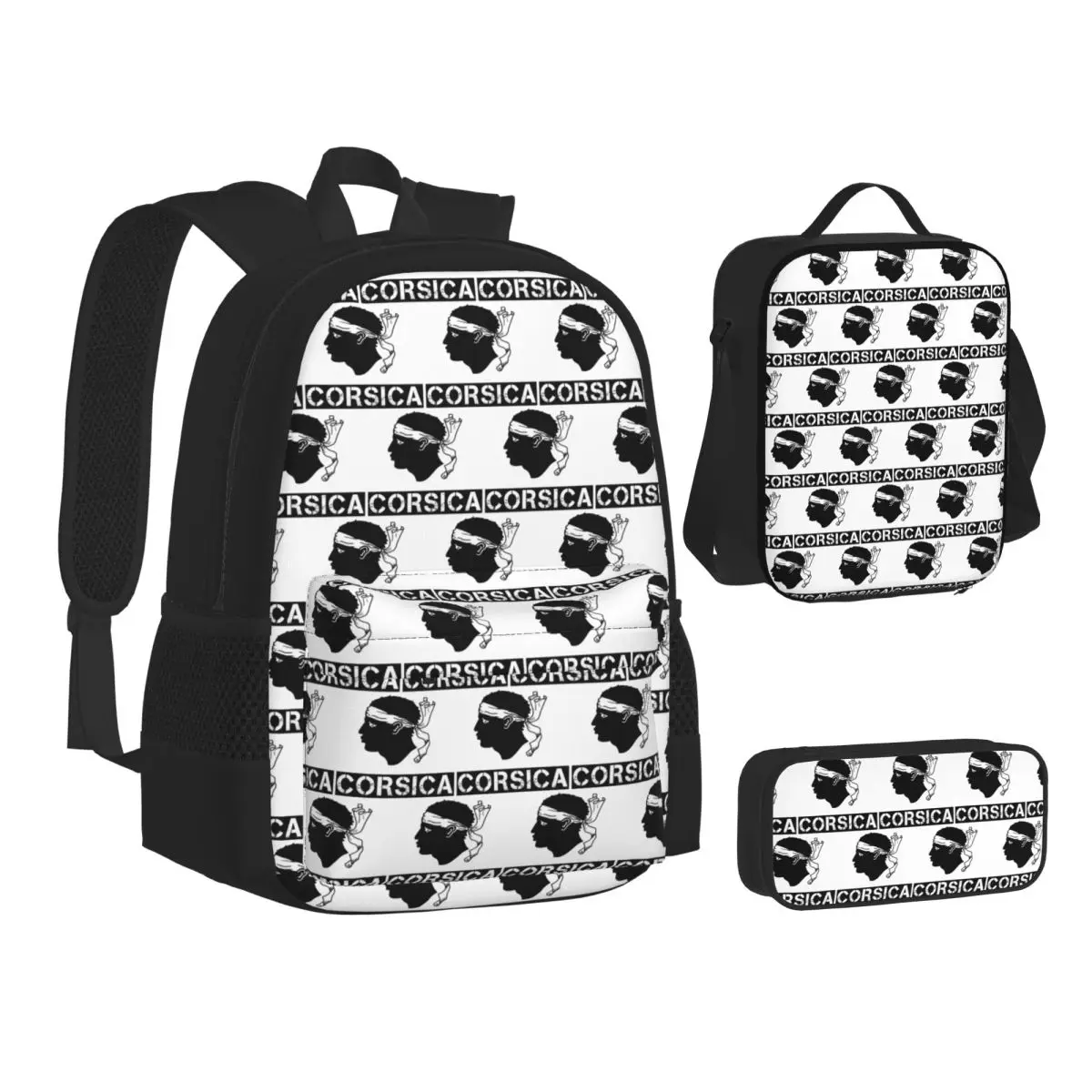 

Corsica Map Flag French Corsican Backpacks Boys Girls Bookbag School Bags Kids Rucksack Lunch Bag Pen Bag Three-Piece Set