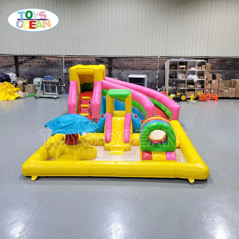 Cool Summer Combo Water Park Play Equipment Inflatable Splash Pad Soft Play Ball Pit Slide for Kids' Playground