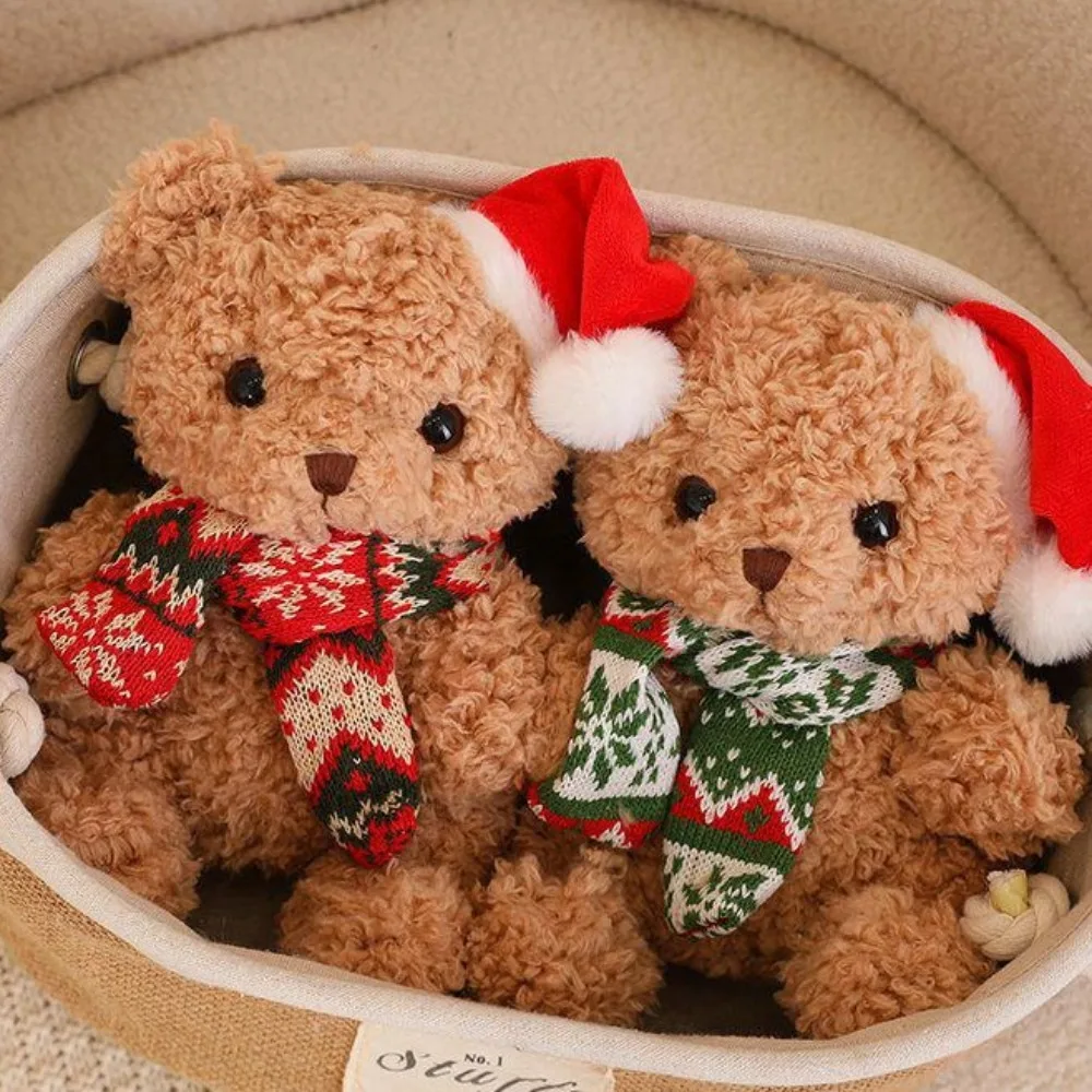 Stuffed Hat Christmas Bear Soft Dress Up Scarf Bear Kawaii Fluffy Cartoon Bear Stuffed Party Supplies