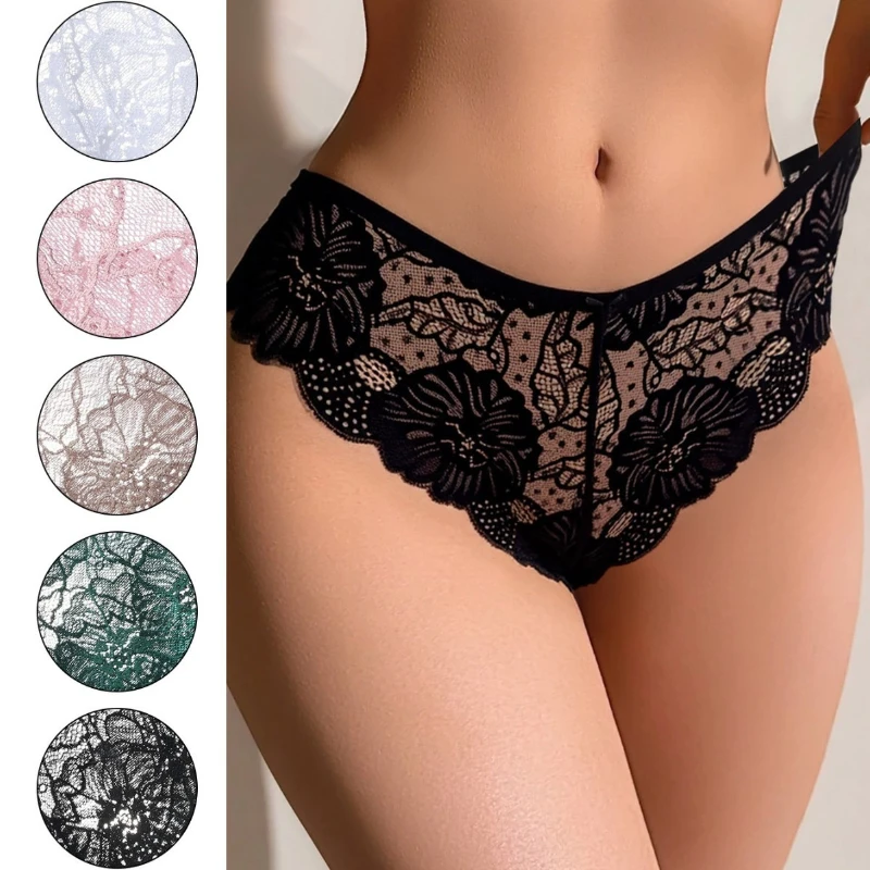 

Кружевное женское нижнее белье: трусики с низкой посадкой и вырезами