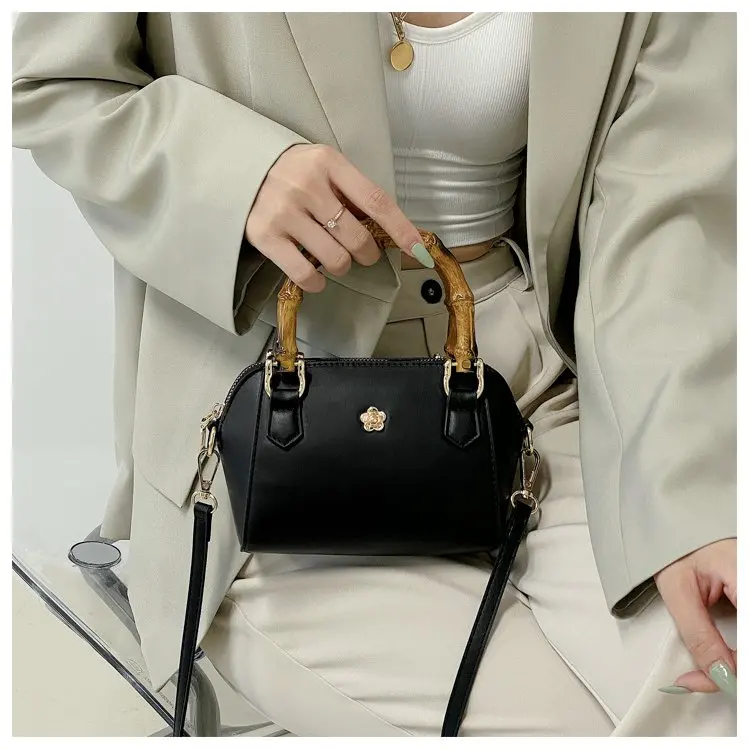 

‌2025 Bamboo-Accent Vegan Leather Messenger Bag for Women,Personalized Adjustable Crossbody Shoulder Purse with Retro Design