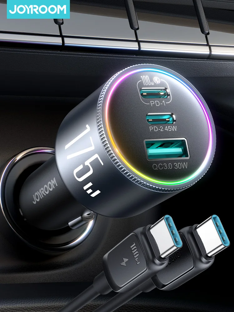 

Joyroom 175W USB C Car Charger 3-Ports QC 3.0 For Samsung iPhone 17 16 Xiaomi 100W Fast Charging Adapter CCN07