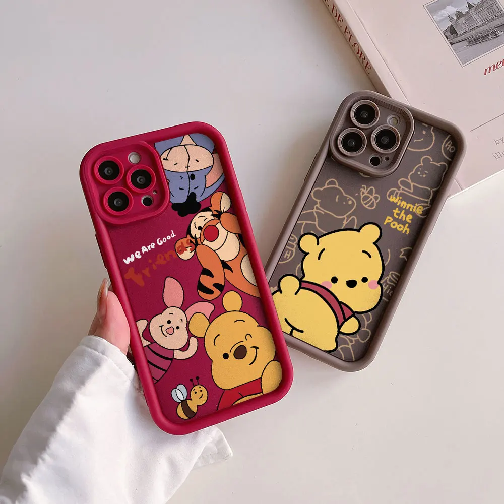 Funny Cute Winnie Pooh Phone Case for IPhone 16 15 14 13 12 11 Pro Max Mini XR XS X 7 8 Plus Soft TPU Back Cover