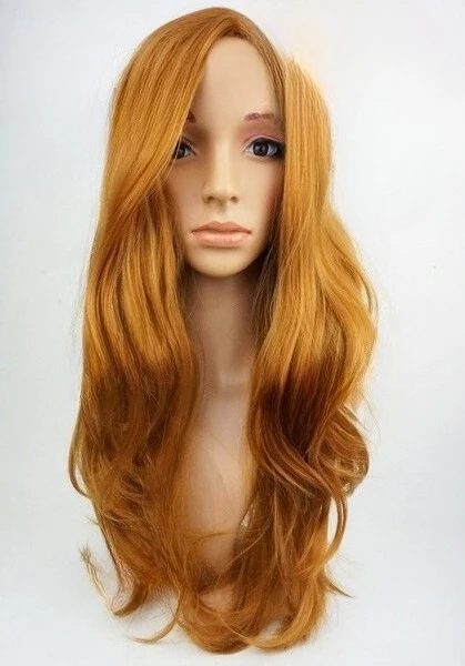

W119 Strawberry Blonde Mix Long Wavy Wig Synthetic Natural Look Skin Top