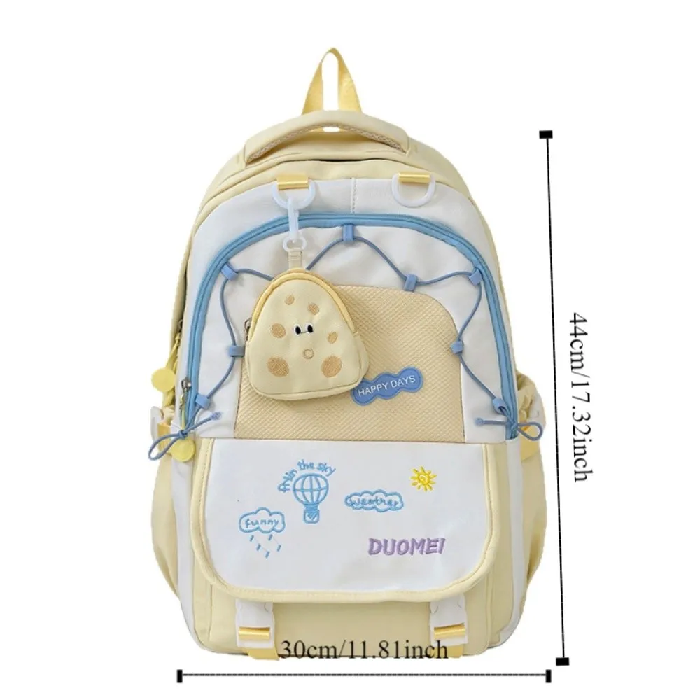 Mochila de gran capacidad para mujer, correas ajustables, mochila de estudiante macarrón, dibujos animados con monedero, bolso de hombro, viaje