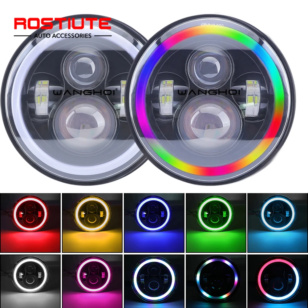 

RGB 7inch Round LED Headlights 12-24V with Halo Angel Eyes Hi/Low Beam White DRL Fog Lights for Motorcycle Wrangler Jeep Offroad