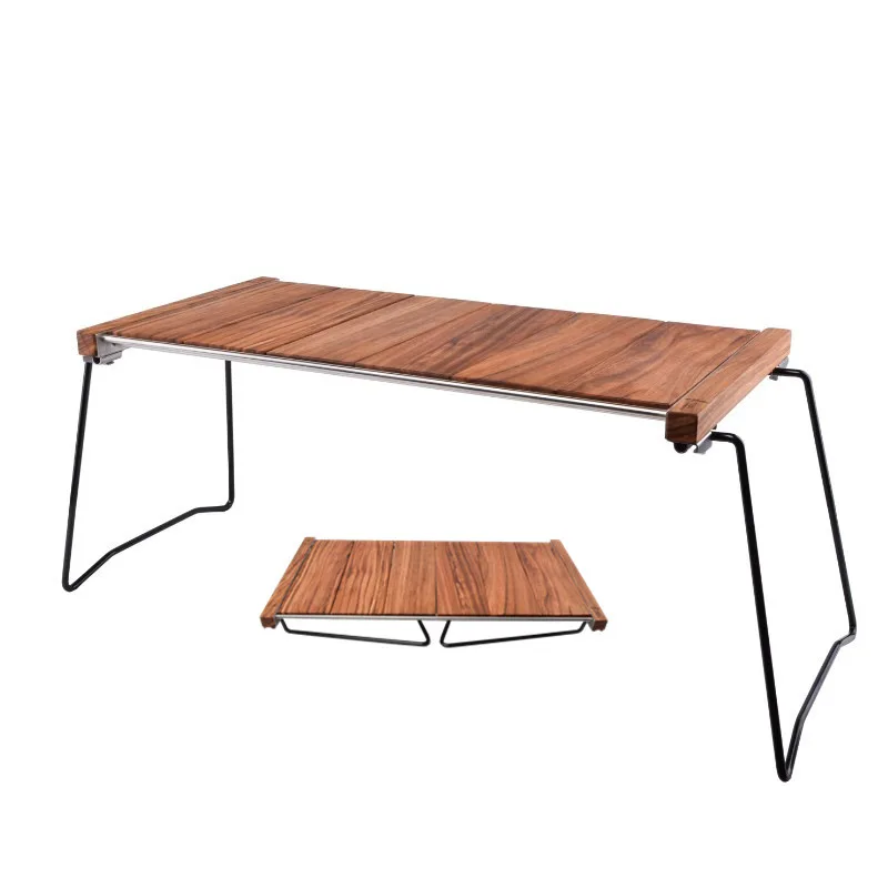 Mesa plegable de madera multifuncional para acampar al aire libre, mesa portátil para acampar, barbacoa, mesa de viaje de conducción automática