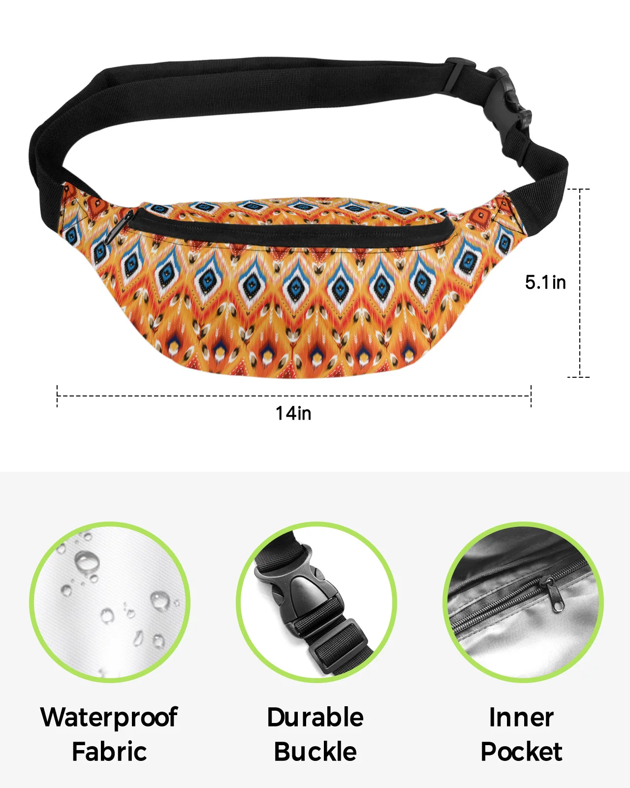 Aztec Style Textures Waist Packs for Women Waterproof Outdoor Sports Waist Bag Unisex Crossbody Shoulder Bag