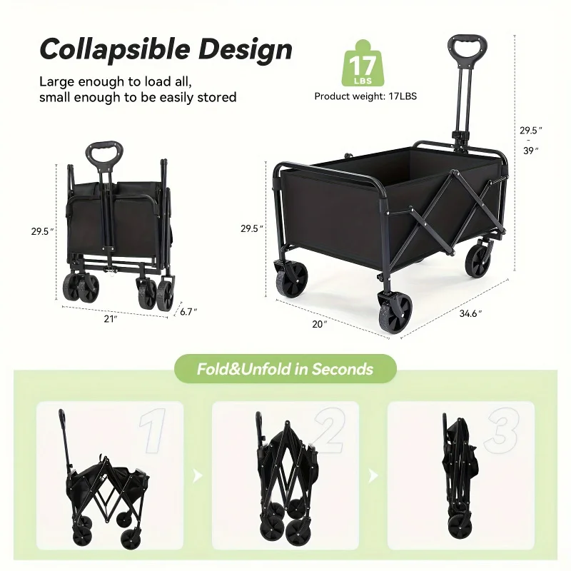 Custom.Portable Heavy Duty Folding Snack Cart With All-Terrain Wheels - 330LBS Large Capacity Multi-Purpose Outdoor Grill Cart F