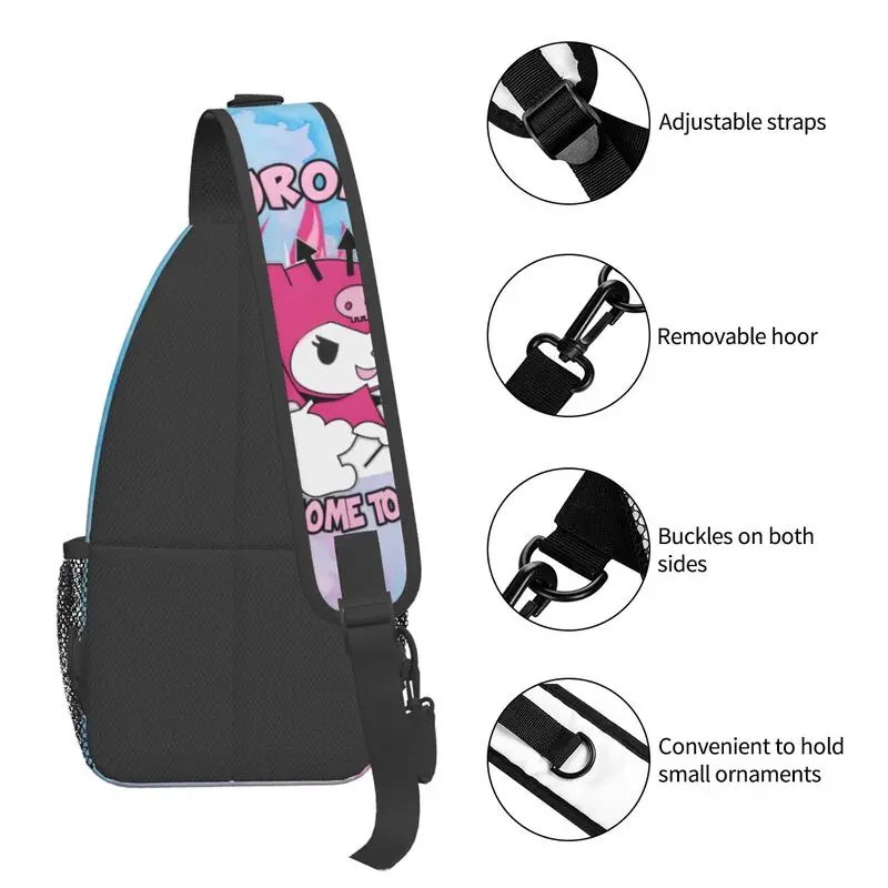 Sanrio Anime My Melody e Kuromi Sling Zaino a tracolla da uomo Borsa a tracolla personalizzata per zaino da campeggio in bicicletta