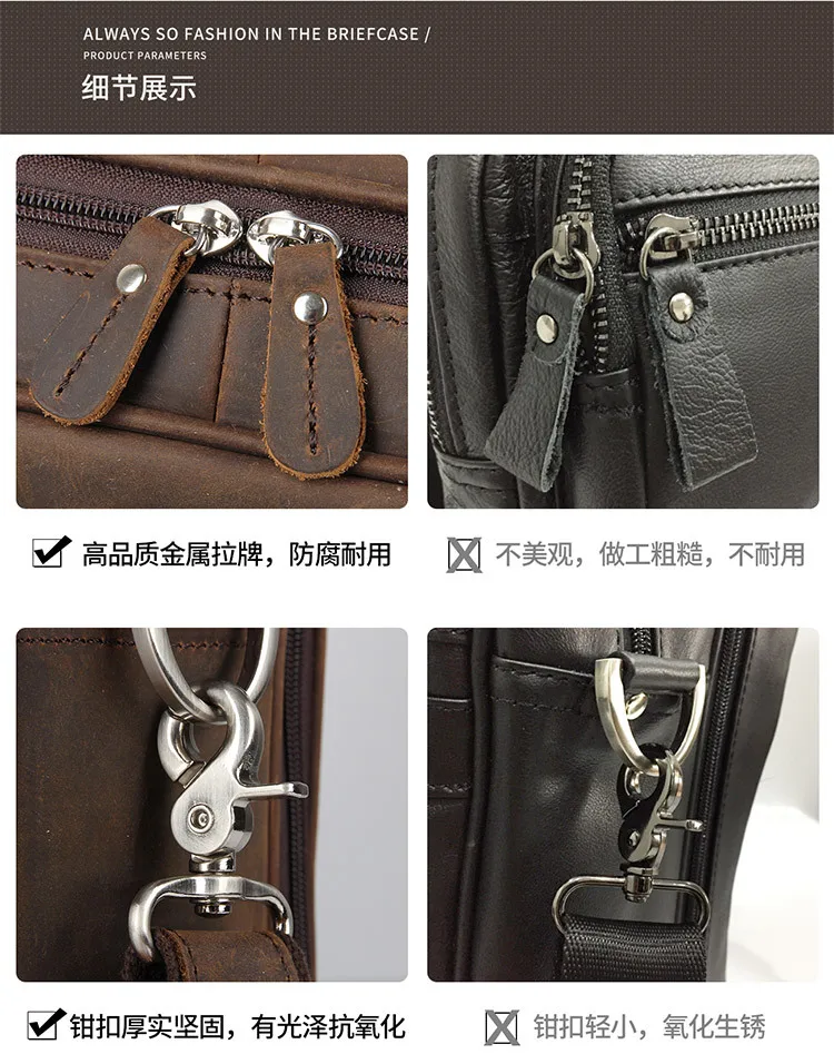 High Quality Genuine Leather Men Briefcase Business Bag Crazy Horse Leather Large 17'inch Laptop Bag Male Portfolio Office Case