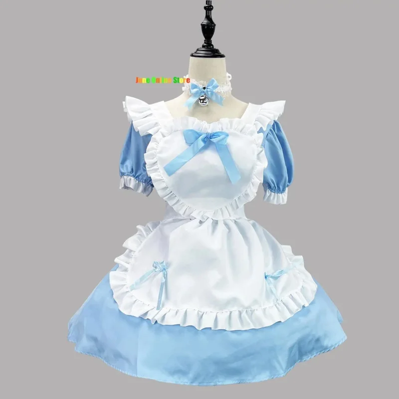 Disfraz de sirvienta Lolita con corazón bonito de Anime, vestido de Alicia en 4 colores, disfraces de fiesta de camarera para niñas y mujeres, vestido de sirvienta de Alicia