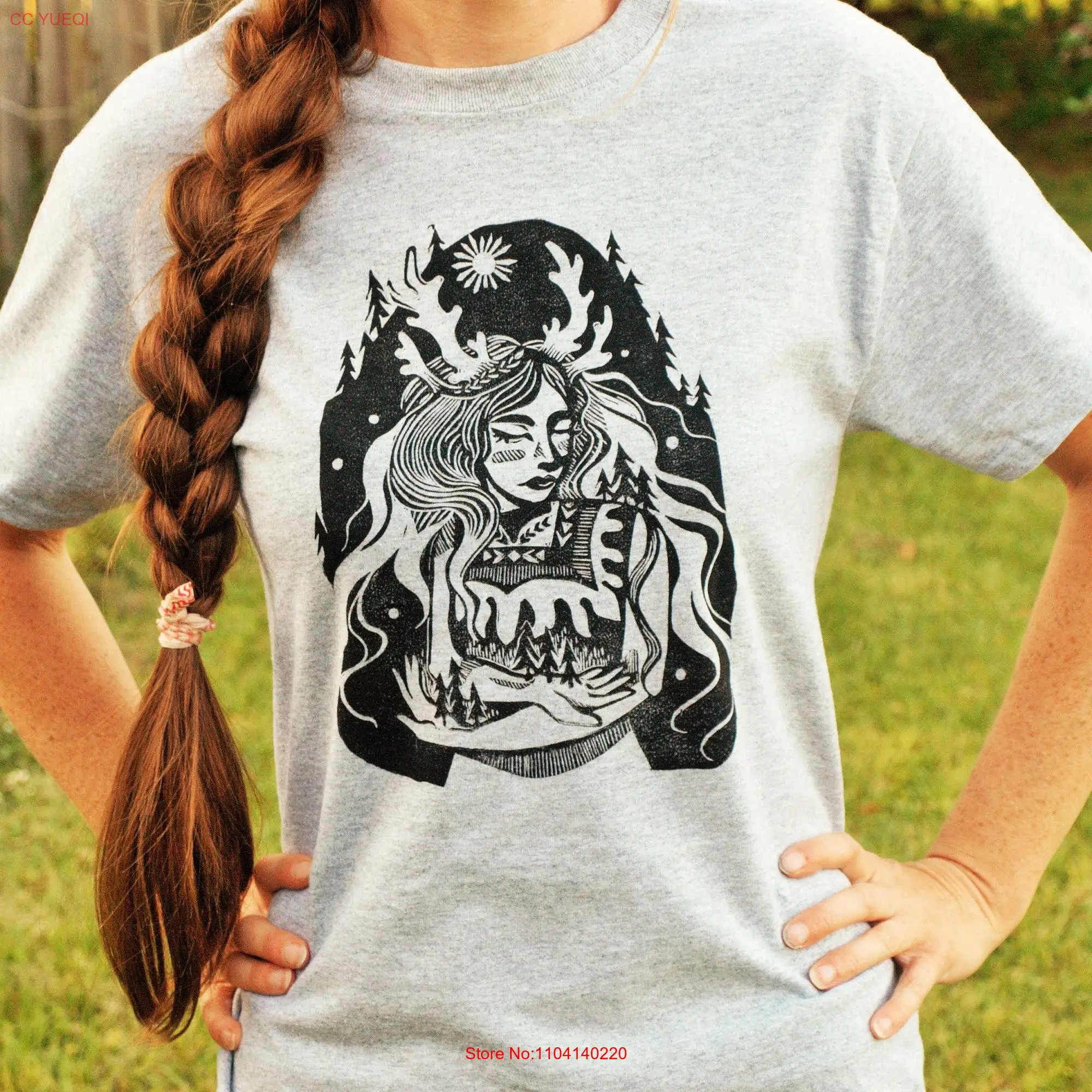 Nymph of the Forest T shirt Block Handmade Folklore Nature Lover Woodland Goddess Hippie Apparel Bohemian