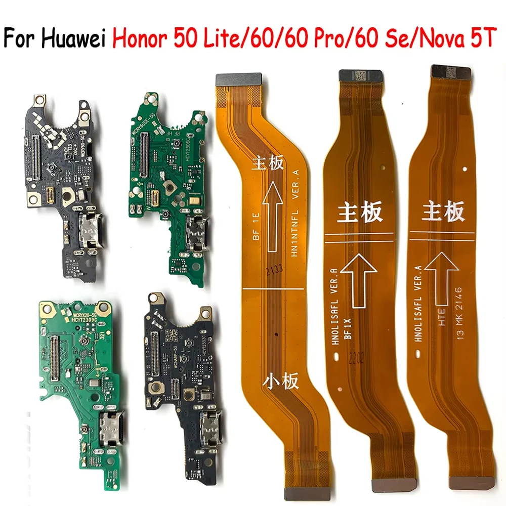 For Huawei Honor 50 60 Lite Pro Se Nova 5T USB Charger Dock Connector Charging Port Mainboard To LCD Screen Main Flex Cables