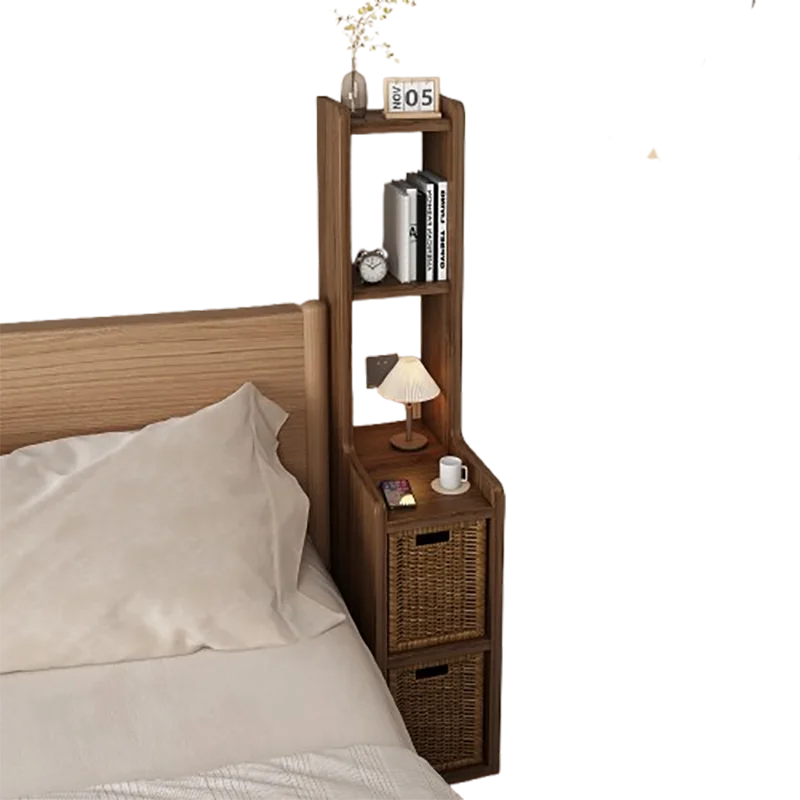 Slim Multifunctional Nightstands With Drawers Rattan Space Saving Japanese Nightstands Elegant Glamour Table De Chevet Furniture