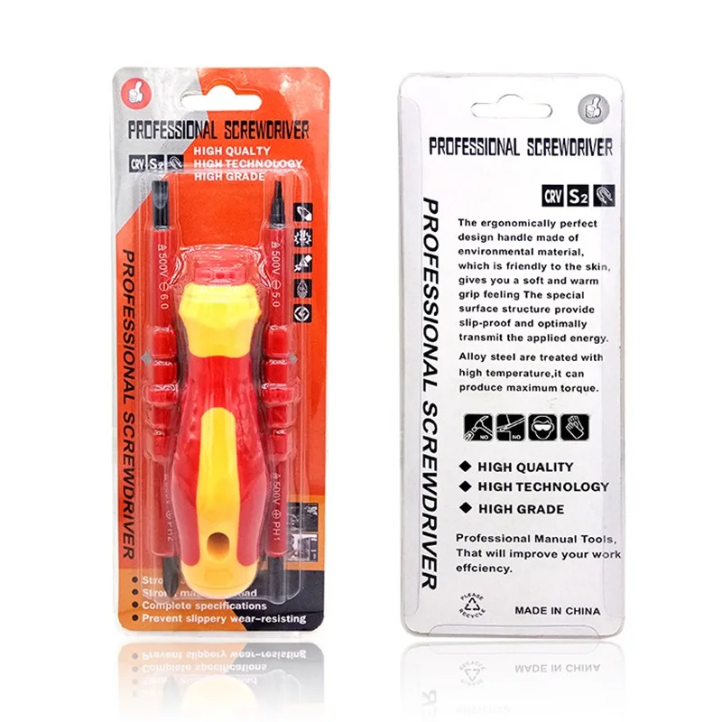 3 in 1 Insulated Screwdriver Set PH1 PH2 Slotted Cross Bits Electrician Tool Kit for Multi Purpose Use