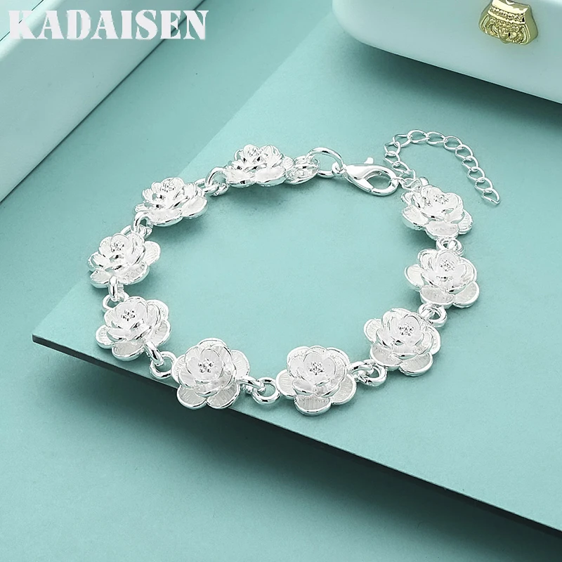

Hot Sale 925 Sterling Silver Flower Women Men Lady Cute Noble Nice Bracelet Fashion Charm Chain Jewelry Wedding Gift