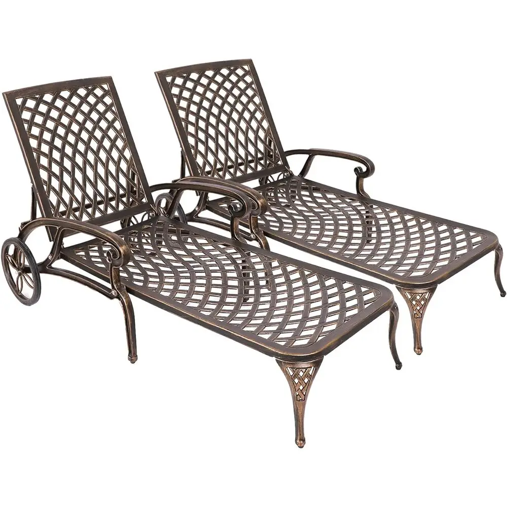 

Lounge Chairs or Outdoor, Patio Lounge Chaise Cast Chairs with Cushion, Chaise Lounge Chair with Adjustable Backrest and Moveabl
