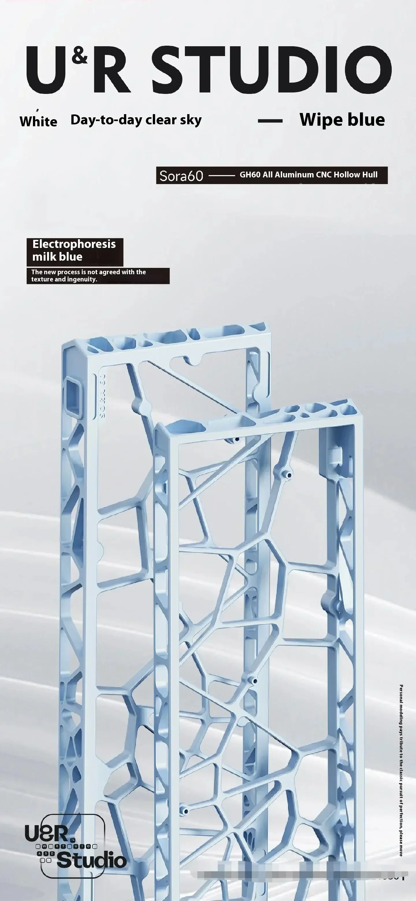 UR Studio Sora60 Mechanical Keyboards Shell GH60 Aluminium Alloy CNC Hollow Out Custom Keyboard Shell PC Office Accessories Gift