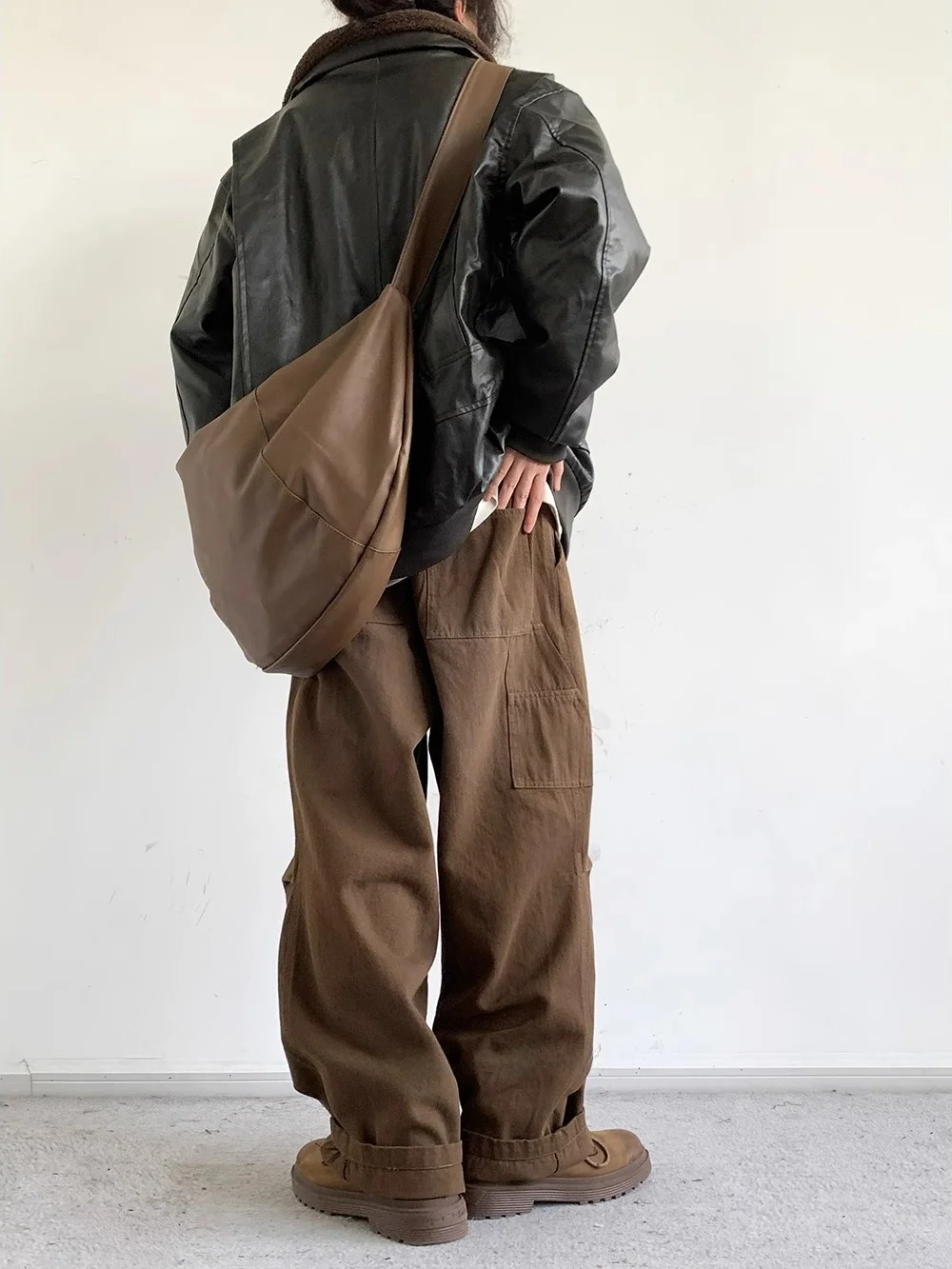 Retro Japanese Neutral Brown Work Trousers Men Women Spring Autumn Basic Loose Straight Leg Long Casual Pants