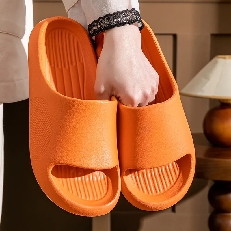 

Unisex Couple's Solid Color Rounded Slide Sandals for Home and Beach Use, Featuring Striped Non-Slip Soft Eva Soles, Multi-Purpose Summer Casual Sandals