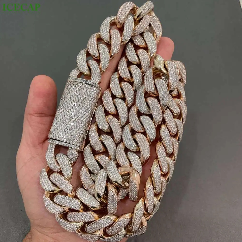Luxury Fine Jewelry Hip Hop Miami Cuban Necklace 925 Silver Vvs Moissanie Diamond Cuban Link Chain Iced Out for Men.
