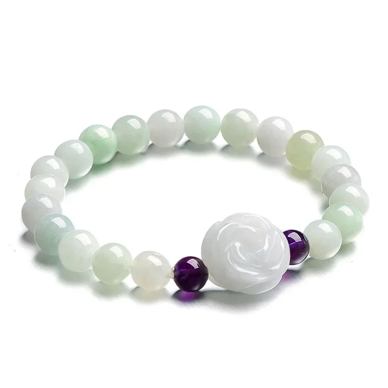 

Natural Jade Emerald 8mm Beads Rose Bracelet Adjustable Bangle Charm Jewellery Fashion Accessories Hand-Carved Man Luck Amulet