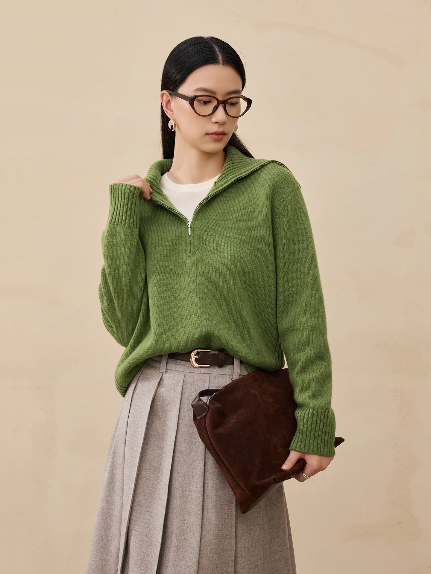 

Jaimin Autumn Winter New Thi Warm Camere Knitted Sweater Navy Collar Zipper Camere irt 64025 French Sle Women...