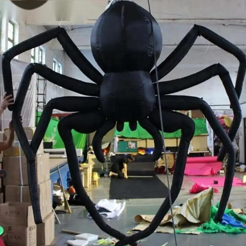 Hanging Black Giant With Blower Inflatable Spider Balloon For Outdoor Party Events Halloween Decoration