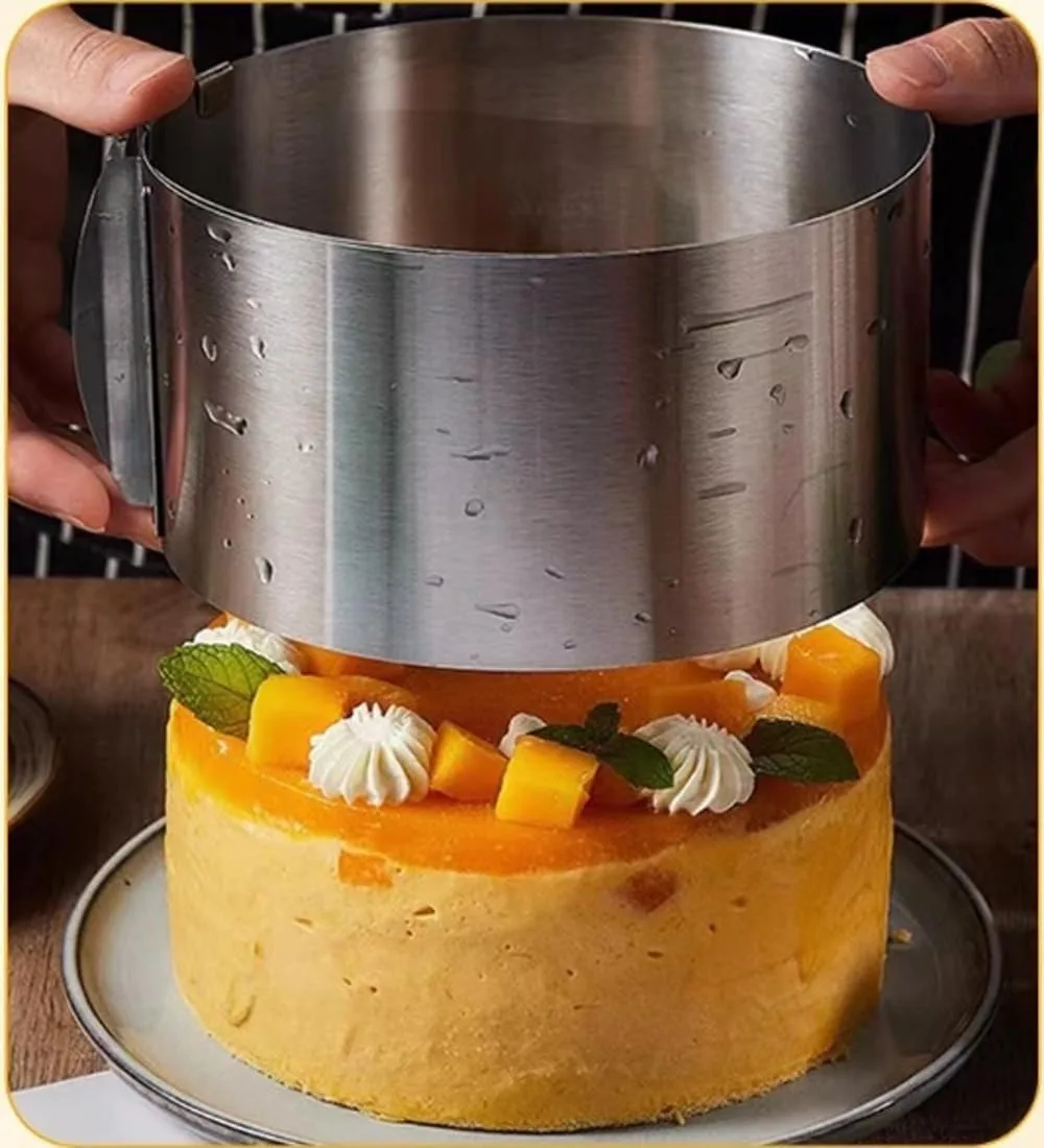 قالب كعك مستدير من الفولاذ المقاوم للصدأ قابل للتعديل بارتفاع 6 إلى 12 بوصة 6-15 سم مع قالب مقياس دقيق حلقة خبز لخبز موس #5