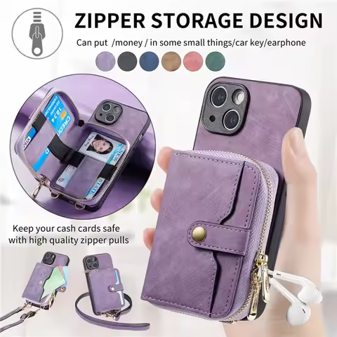 Lanyard Zipper Wallet Phone Case for Samsung Galaxy S25 Edge S24 S23 Ultra S22 S21 S20 FE S10 Plus Note 20 10 Leather Flip Cover