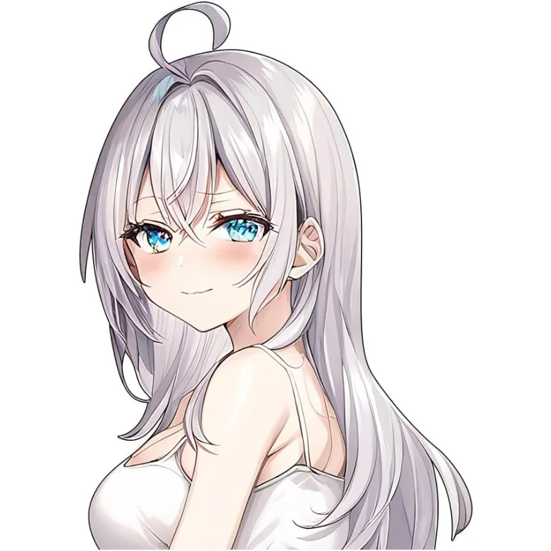 Shy White Hair Anime Girl Car Decal Sticker 18cm Waterproof for Wall Door Luggage