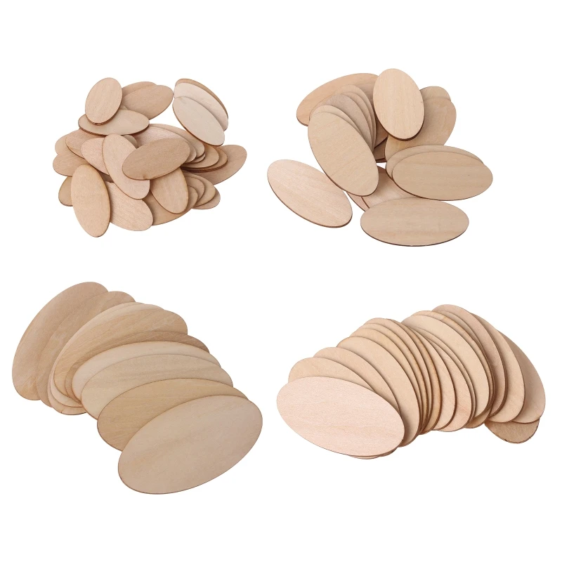 10/20/30pcs Oval Wooden Slices Chips Unfinished Cutout Name Tags DIY Scrapbooking Arts Crafts Projects Dropship