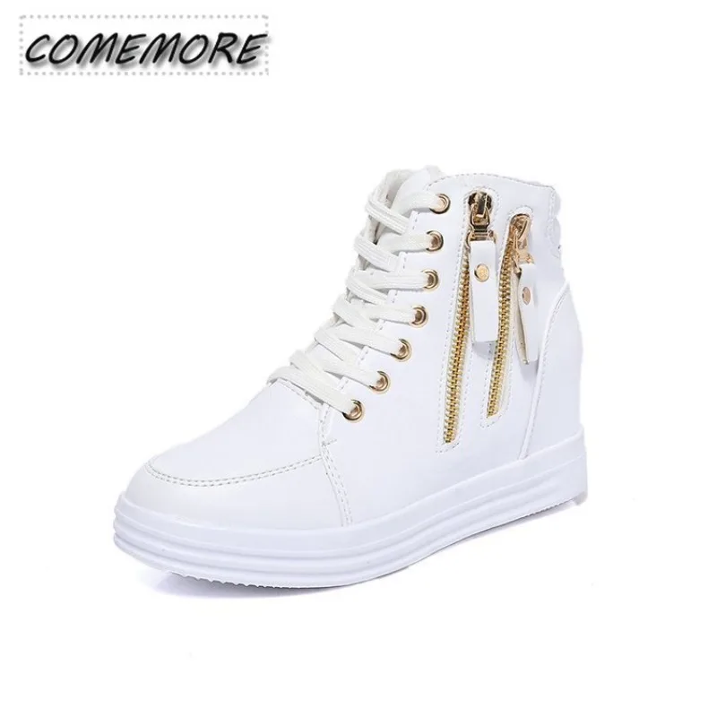 Sneakers Platform Women 2024 Trend Spring Autumn High Top Female Fashion Casual Shoes Wedge Side Zipper Fashion Warm Ankle Boots