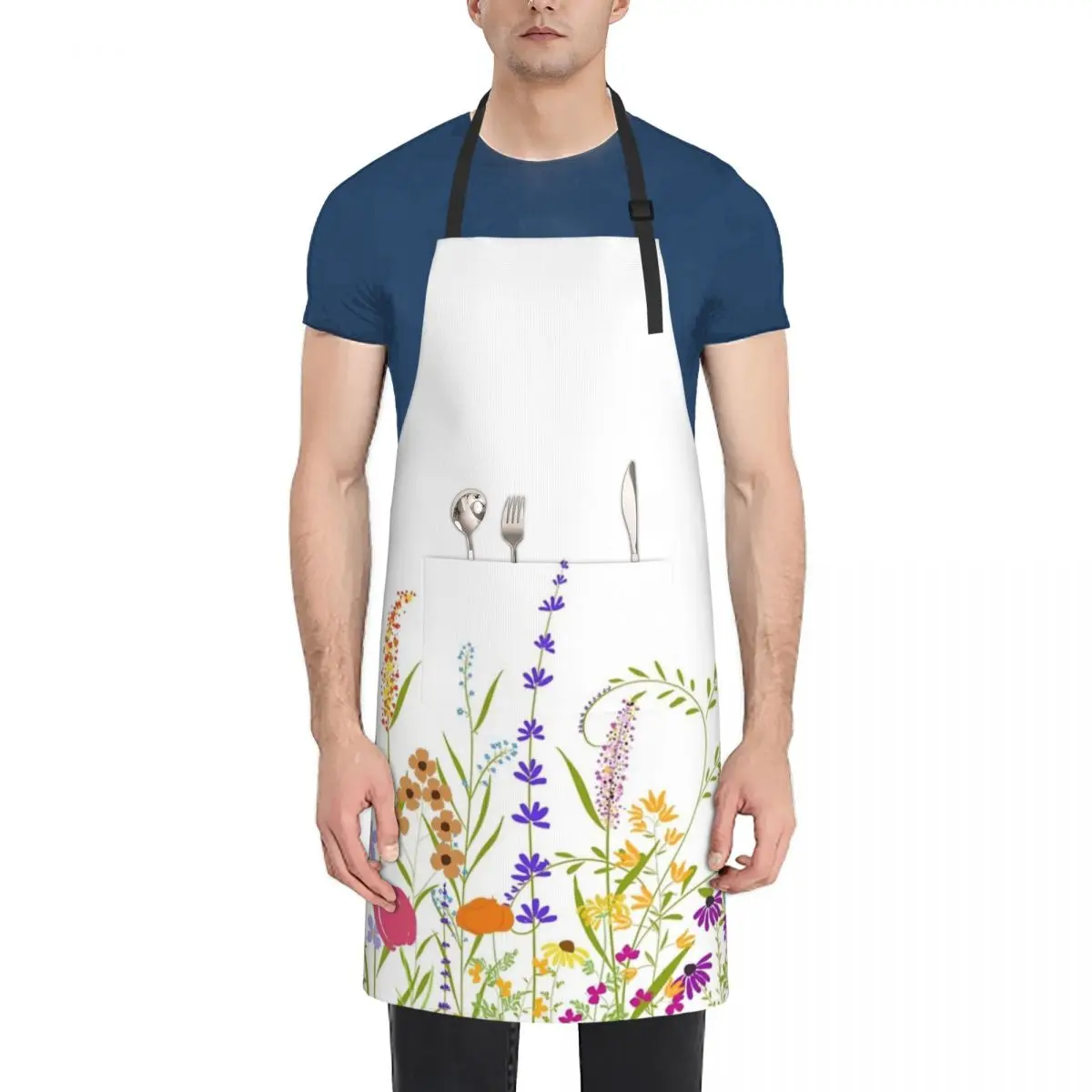 

Colourful Wildflowers 2022 Fashion Dacron Kitchen Aprons For Woman Men Chef Work