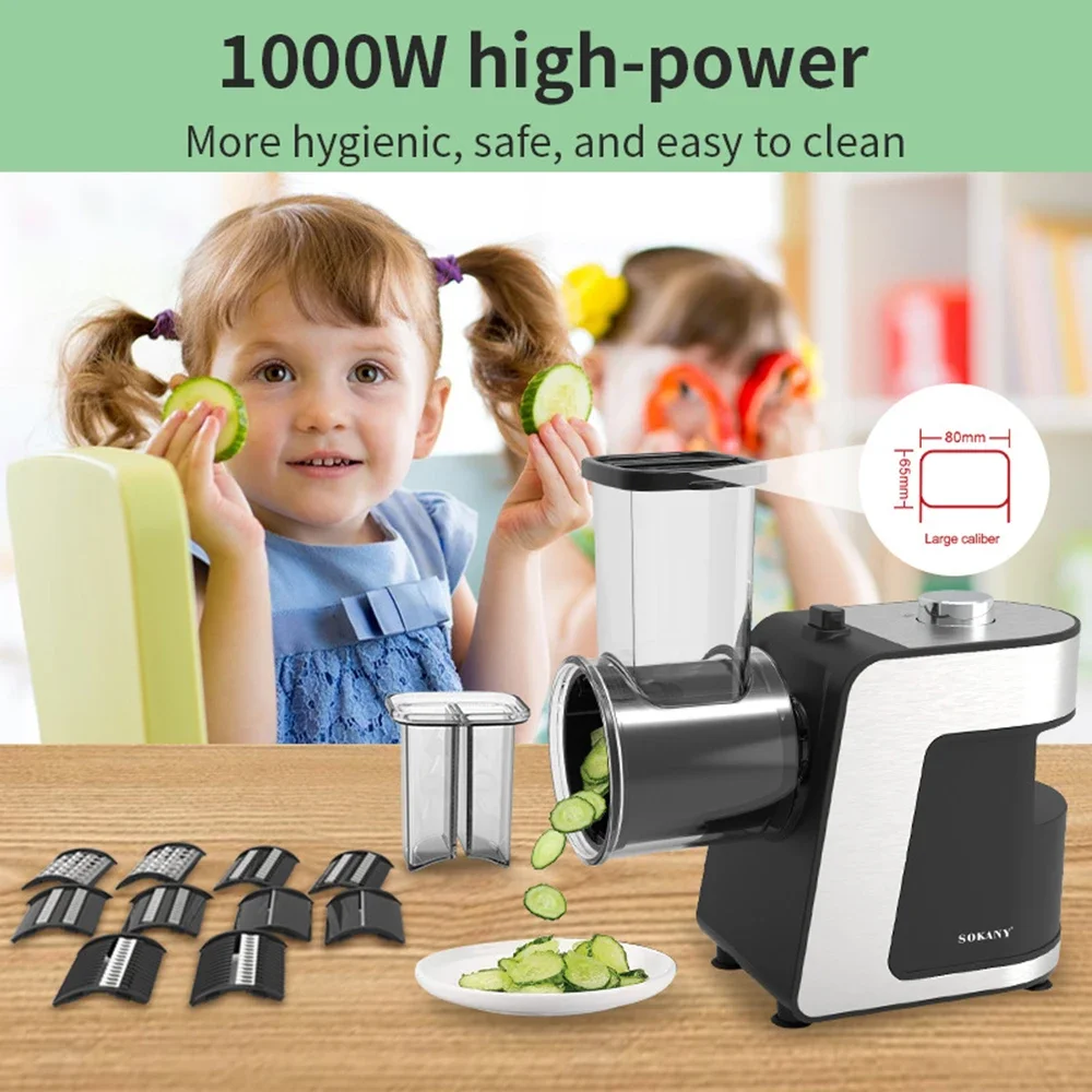 5-in-1 Electric Tabletop Cutter Stainless Steel Food Processor Chopper Multifunctional Kitchen Vegetable Fruit Grate