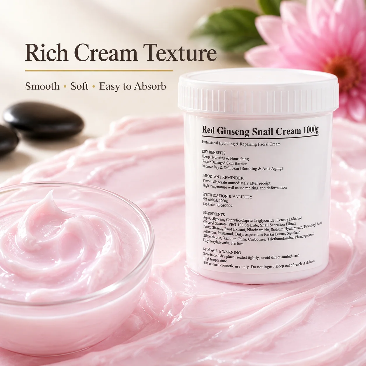 Red Ginseng Snail Mucin Face Cream Nourishing Moisturizing Repair Facial Cream Hydrating Smoothen Skin Fine Lines Skin Care