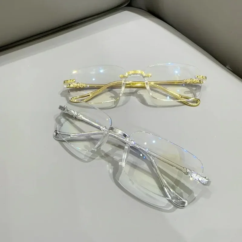 

High End Frameless Presbyopia Glasses for Men Ultra Light Fashionable Anti Blue Light Reading Eyewear Women HD Reading Glasses