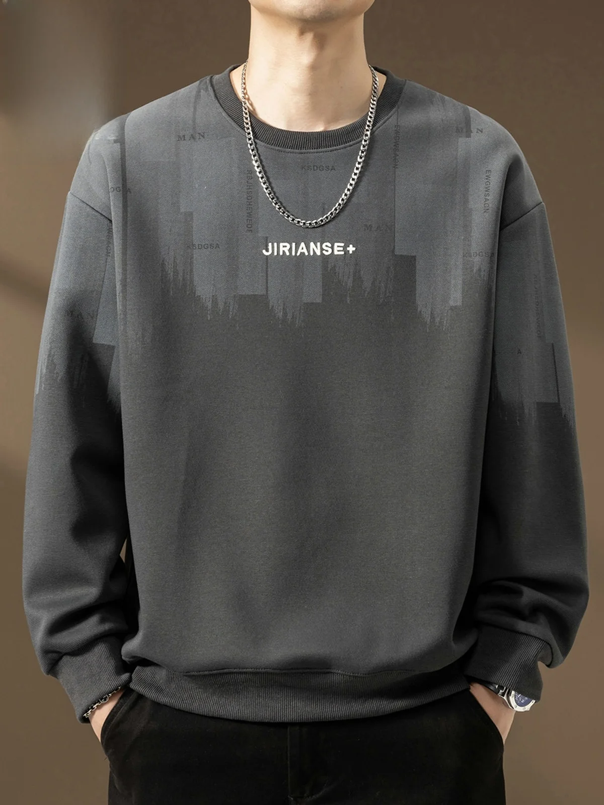 

Мужской свитшот American Style с круглым вырезом, на флисовой подкладке, утолщенный, повседневный, комфортный, весенний, базовый, с принтом