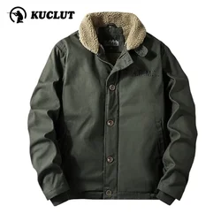 Autumn Winter Men's Fleece Lining Warm Cotton Jacket Lamb Cashmere Thicken Warm Cotton Lapel Coat Fashion Retro Bomber Jacket