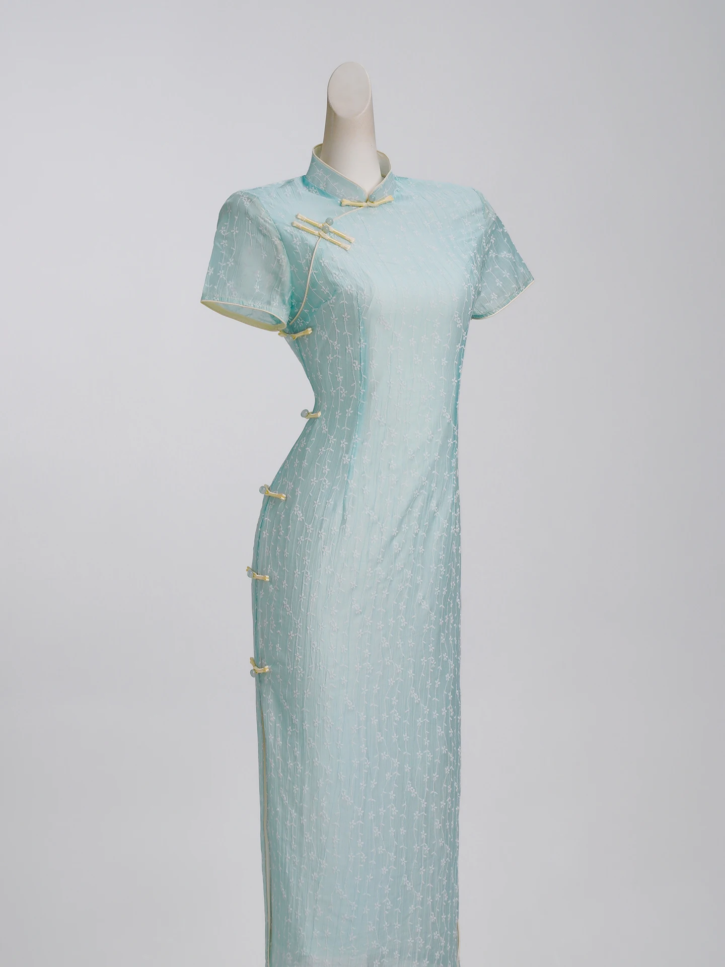 

New Chinese Sle Daily Young Women's ort Sve Long Dr Low Slit Vintage Design Diamond Trimmed Pure Color