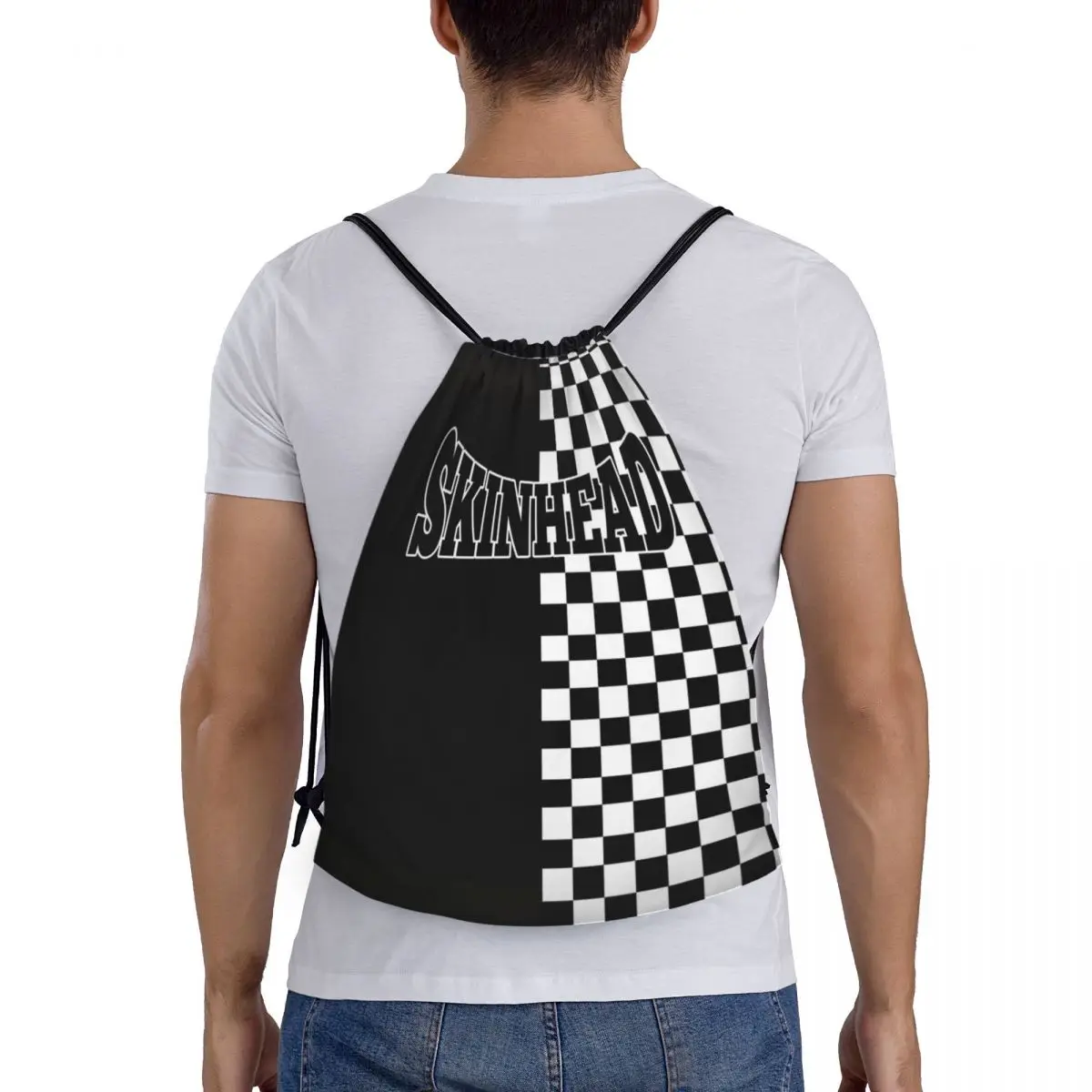 Skinhead and Ska Checkerboard Proximity Wstring Backpack, Gym, Sports Sackpack, Music String Bag for Imaging, 2 Tons